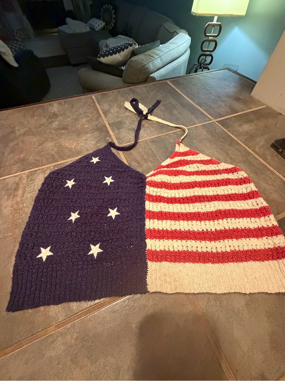 American Eagle Outfitters Red, White & Blue Crochet Halter Tank- size L
